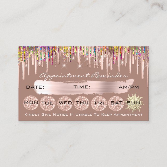 100 Appointment Reminder Holograph Glitter Blush Business Card (Front)
