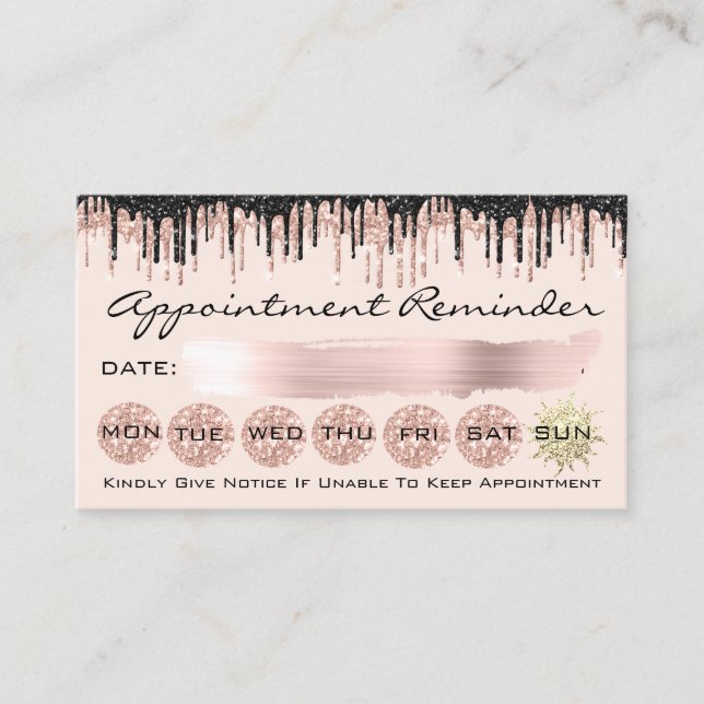 100 Appointment Reminder Rose Blush Glitter Drips Business Card (Front)