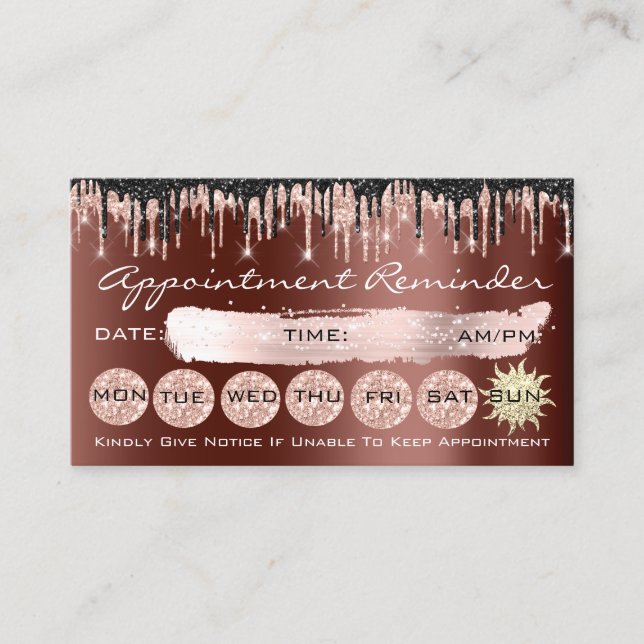100 Appointment Reminder Rose Brown Glitter Drips Business Card (Front)