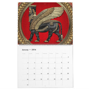 [100] Assyrian Winged Bull: Gold and Black Lamassu Calendar