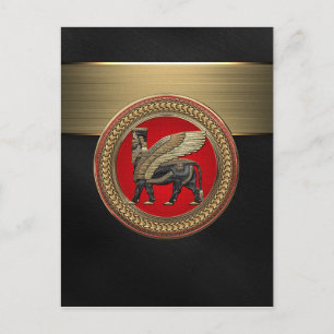 [100] Assyrian Winged Bull: Gold and Black Lamassu Postcard