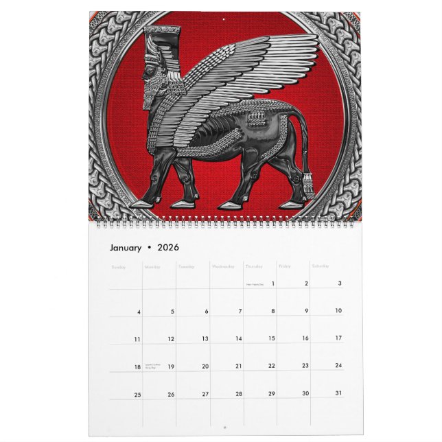 [100] Assyrian Winged Bull: Silver & Black Lamassu Calendar (Jan 2026)