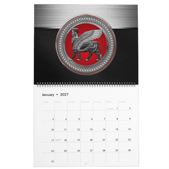 [100] Assyrian Winged Bull: Silver & Black Lamassu Calendar (Jan 2027)