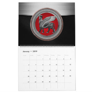 [100] Assyrian Winged Bull: Silver & Black Lamassu Calendar