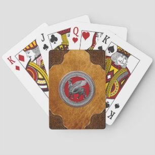 [100] Assyrian Winged Bull: Silver & Black Lamassu Playing Cards