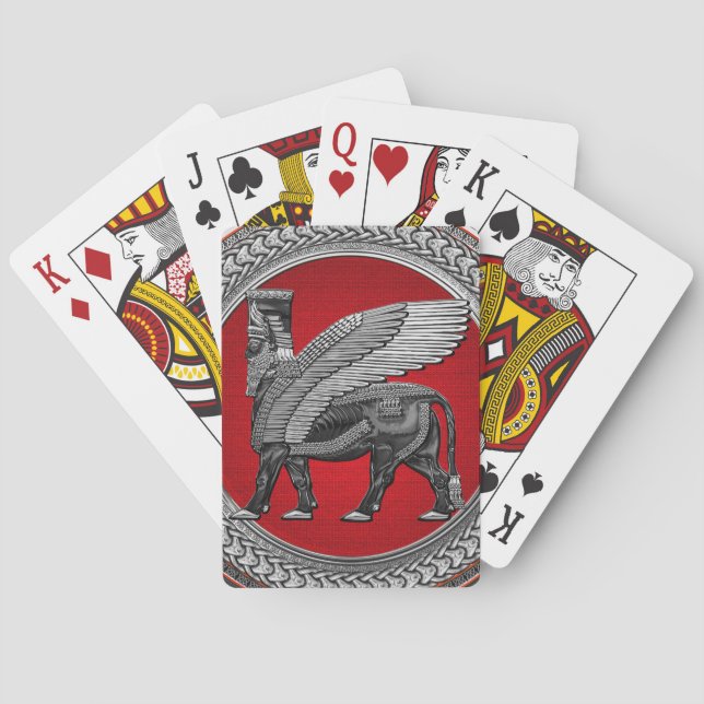 [100] Assyrian Winged Bull: Silver & Black Lamassu Playing Cards (Back)
