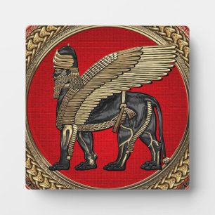 [100] Assyrian Winged Lion: Gold & Black Lamassu Plaque