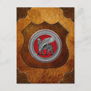 [100] Assyrian Winged Lion: Gold & Black Lamassu Postcard