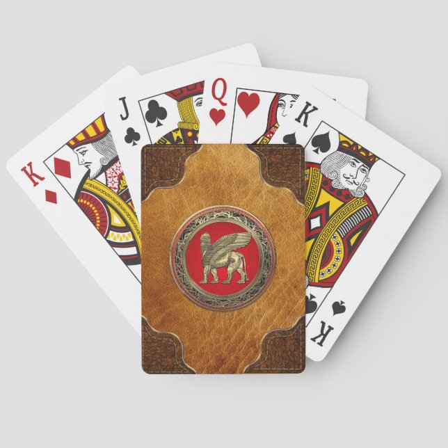 [100] Assyrian Winged Lion - Gold Lamassu Playing Cards (Back)
