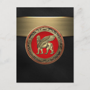 [100] Assyrian Winged Lion - Gold Lamassu Postcard