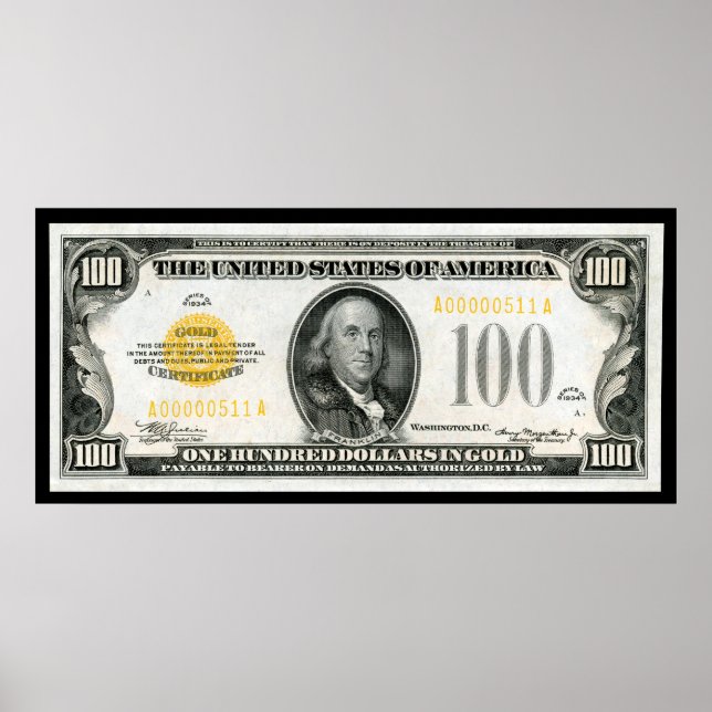 $100 BILL  1934 SERIES POSTER (Front)