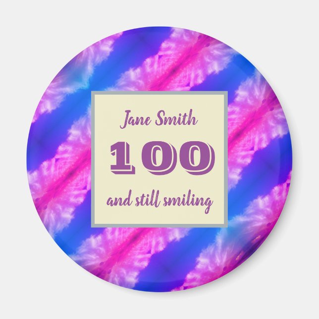 100 Birthday Celebration Vibrant Neon Colour Magnet (Front)