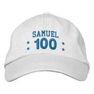 100 Birthday Custom Name BLUE Embroidery V01F4 Embroidered Hat