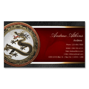 [100] Black and Gold Sacred Eastern Dragon Magnetic Business Card