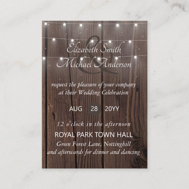 100 Budget RUSTIC Wood Wedding Invites n Envelopes (Front)