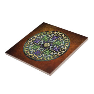 [100] Celtic Cross [Gold with Black Enamel] Tile