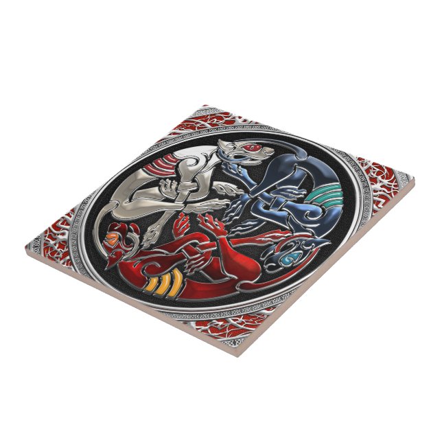[100] Celtic Treasures - Three Dogs on Silver Tile (Side)
