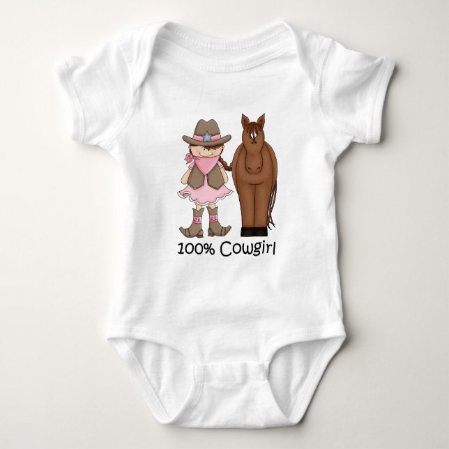 100% Cowgirl ~ Cute Brunette and Brown Horse Baby Bodysuit (Front)
