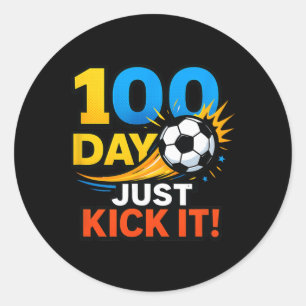 100 Day Just Kick It! Soccer Blast Celebration  Classic Round Sticker