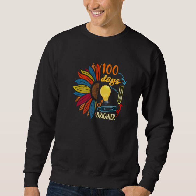 100 Days Brighter 100 Days Light Bulb Teacher Stud Sweatshirt (Front)