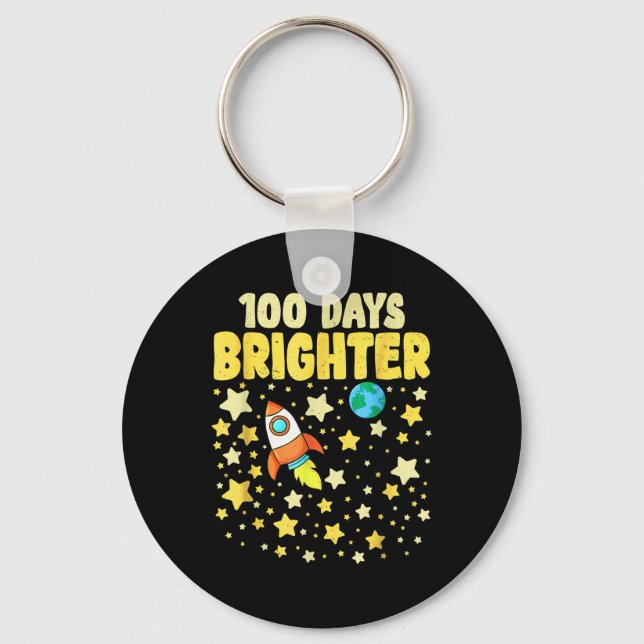 100 Days Brighter 100th Day Of School Astronaut Key Ring (Front)