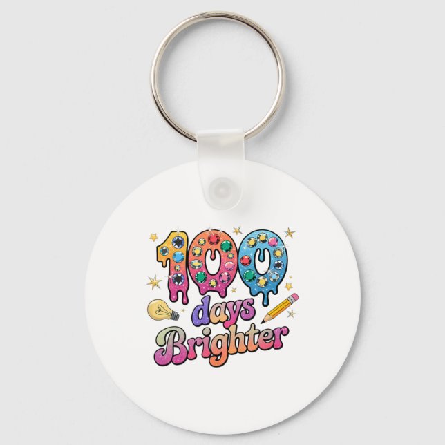 100 Days Brighter 100th Day Of School Funny Jewels Key Ring (Front)