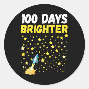 100 Days Brighter 100th Day Of School Stars Rocket Classic Round Sticker
