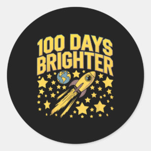 100 Days Brighter 100th Day Of School Stars Rocket Classic Round Sticker