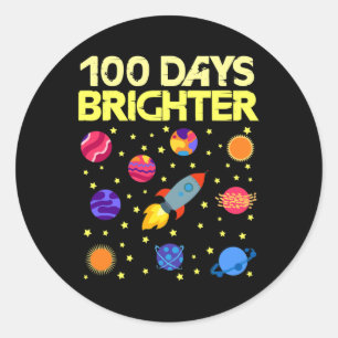 100 Days Brighter 100th Day Of School Stars Rocket Classic Round Sticker