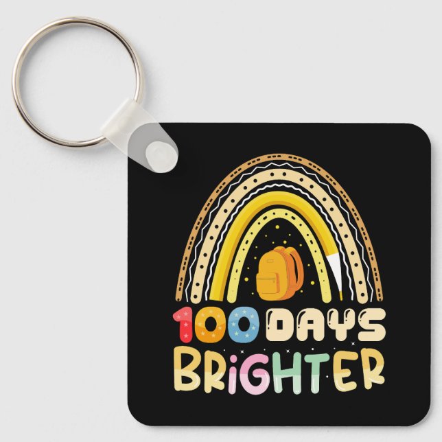 100 Days Brighter 100th Day Of School Teacher Key Ring (Front)