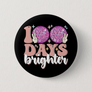 100 Days Brighter Disco Ball 100th Day Of School 6 Cm Round Badge