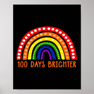 100 Days Brighter Fun Teacher 100th Day Of School  Poster