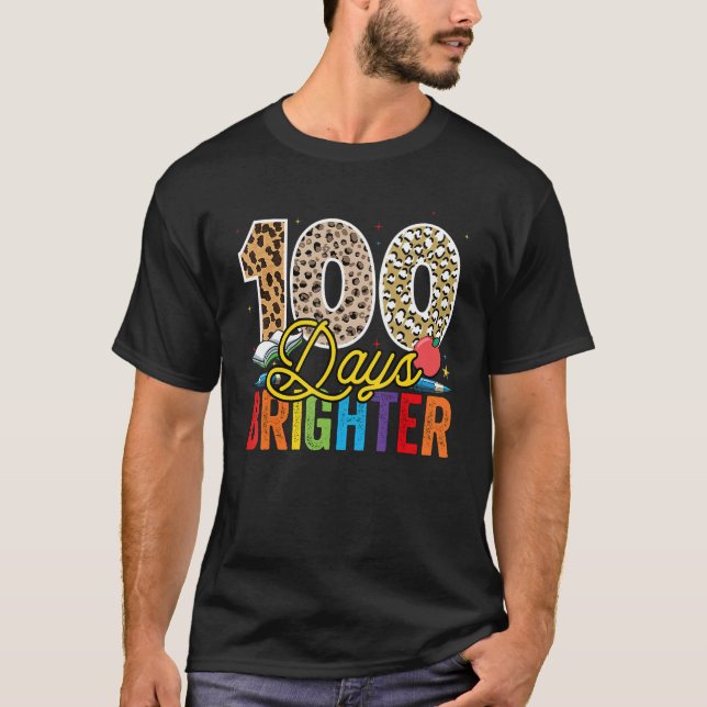 100 Days Brighter Leopard For Teachers And Kids St T-Shirt (Front)