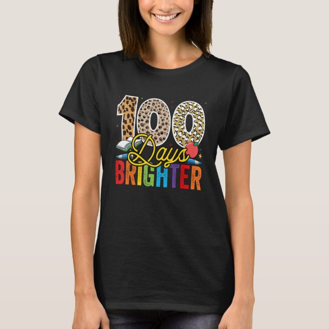 100 Days Brighter Leopard For Teachers And Kids St T-Shirt (Front)