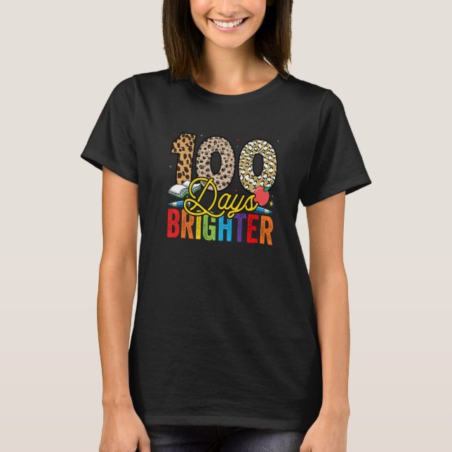 100 Days Brighter Leopard For Teachers And Kids St T-Shirt (Front)