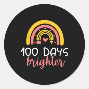 100 Days Brighter Rainbow Teacher Girl 100th Day O Classic Round Sticker