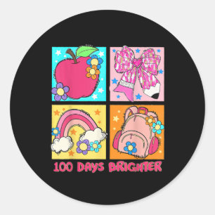 100 Days Brighter Retro Coquette 100th Day Of Scho Classic Round Sticker