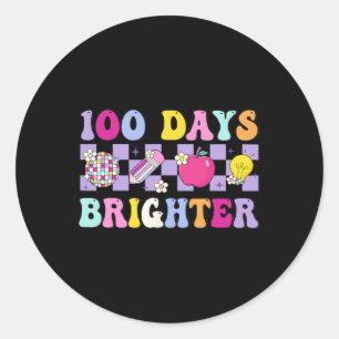 100 Days Brighter Retro Disco 100th Day Of School Classic Round Sticker