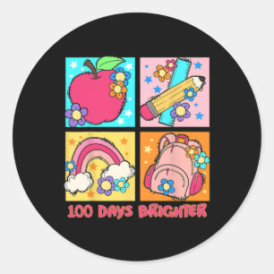 100 Days Brighter Retro Disco 100th Day Of School  Classic Round Sticker