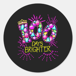 100 Days Brighter Teacher Girls 100 Days Of School Classic Round Sticker