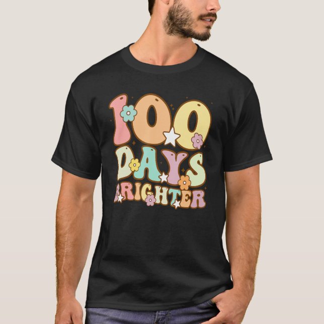100 Days Brighter Teacher Kids Boys Girls 100 Days T-Shirt (Front)