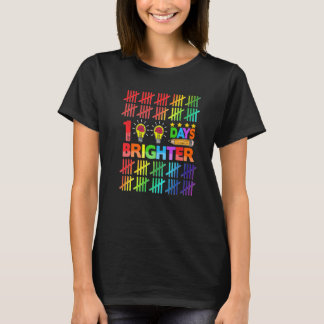 100 Days Brighter Teacher Kids Happy 100th Day Of  T-Shirt