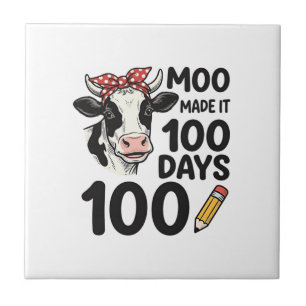 100 Days Cow Shirt Vintage Engraving School Design Ceramic Tile