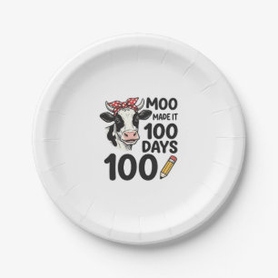 100 Days Cow Shirt Vintage Engraving School Design Paper Plate