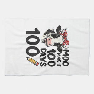 100 Days Cow Shirt Vintage Engraving School Design Tea Towel