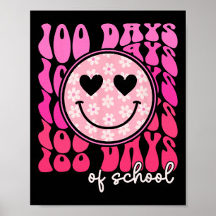 100 Days Day Of School Pink Daisy Smile Face Teach Poster
