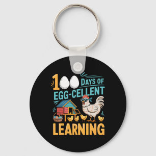 100 Days Egg-stra Smarter Funny Chicken 100th Day Key Ring