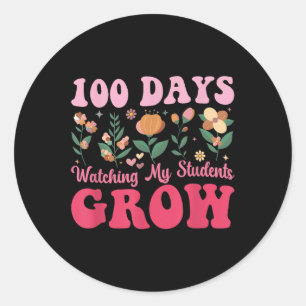 100 Days Growing Boho Flowers Teacher 100th Day Classic Round Sticker