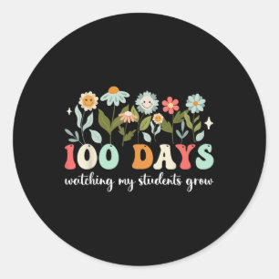 100 Days Growing Boho Flowers Teacher 100th Day Classic Round Sticker