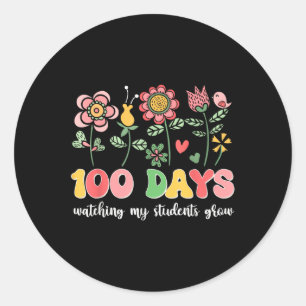 100 Days Growing Boho Flowers Teacher 100th Day Classic Round Sticker